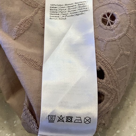 Free/Quent Dress Size Large Silver Mink Tan Brown 100% Cotton Eyelet Sleeves - Picture 15 of 16